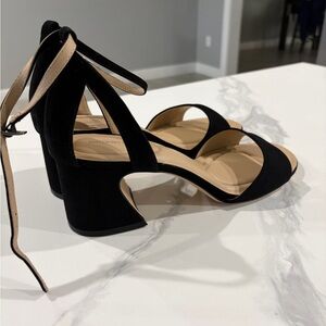 ANTONIO MELANI Black and Tan Heels with Ankle Tie